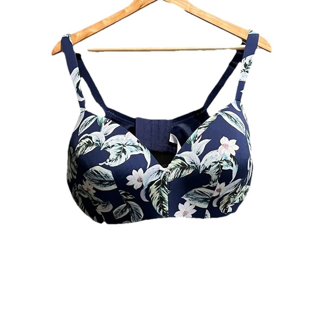 Cacique Navy Blue Floral Lightly Lined‎ Women's T-Shirt Bra Size 42DD